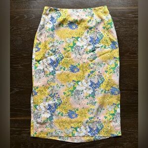 J.Crew Tamara Lemon Yellow Floral Midi Slip Skirt Spring Size 8